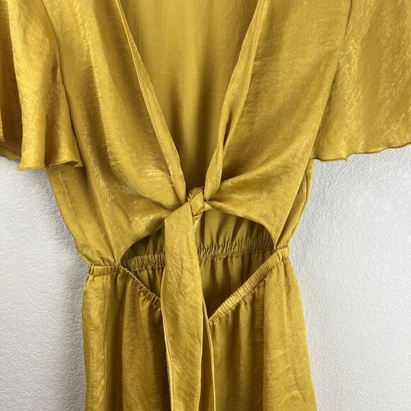 Show Me You Mumu Romper Small Yellow Gia Tie Front Flutter Sleeve Trendy Cute - Picture 4 of 11